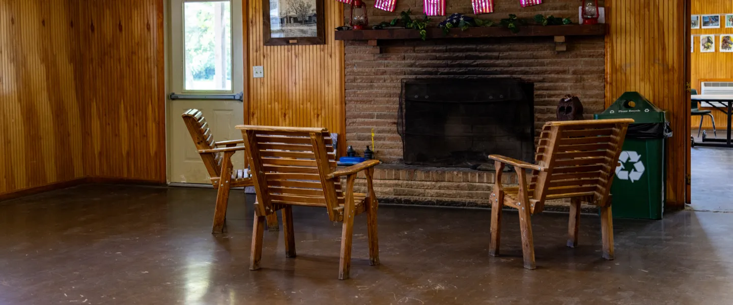 Interior fireplace in Elk Lodge