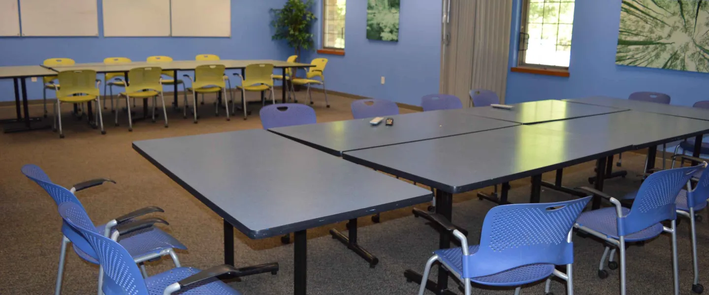 An interior meeting space at the Scheweitz Assembly Hall