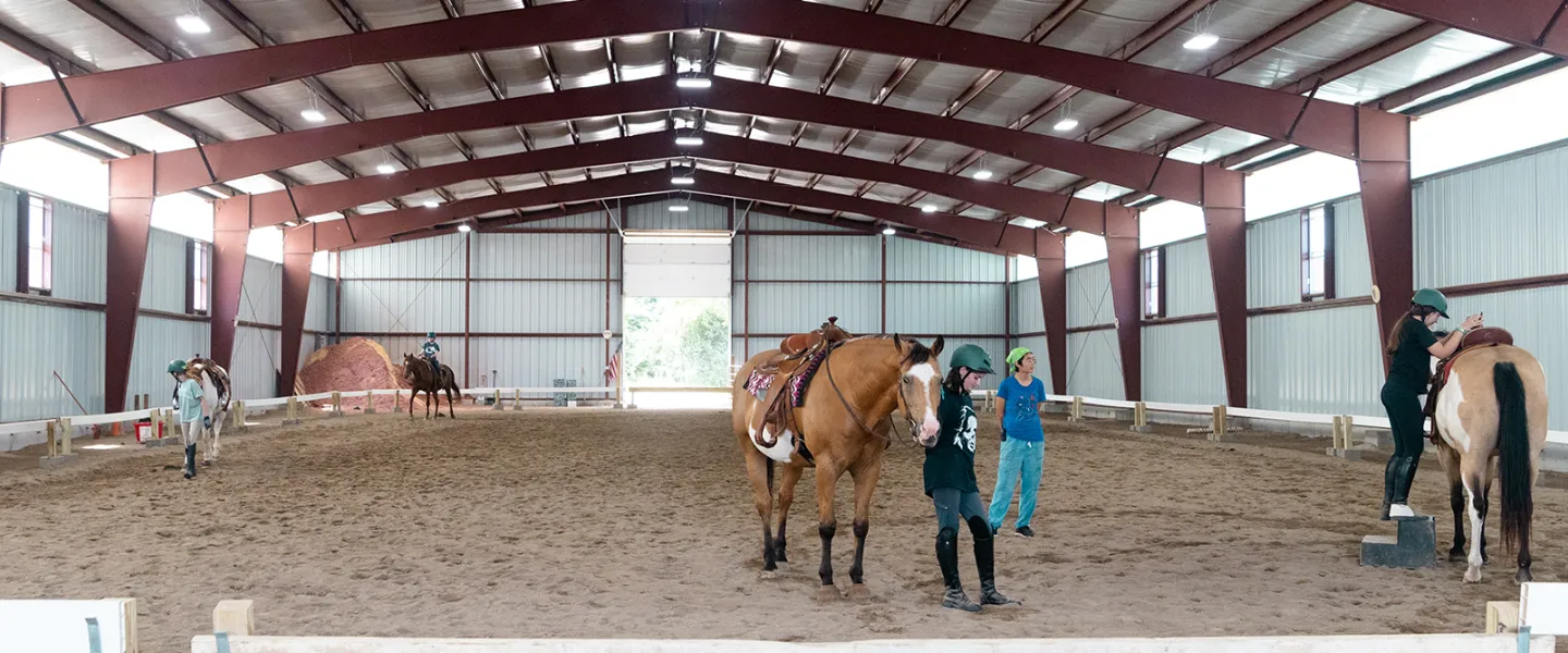 In the horse arena at camp
