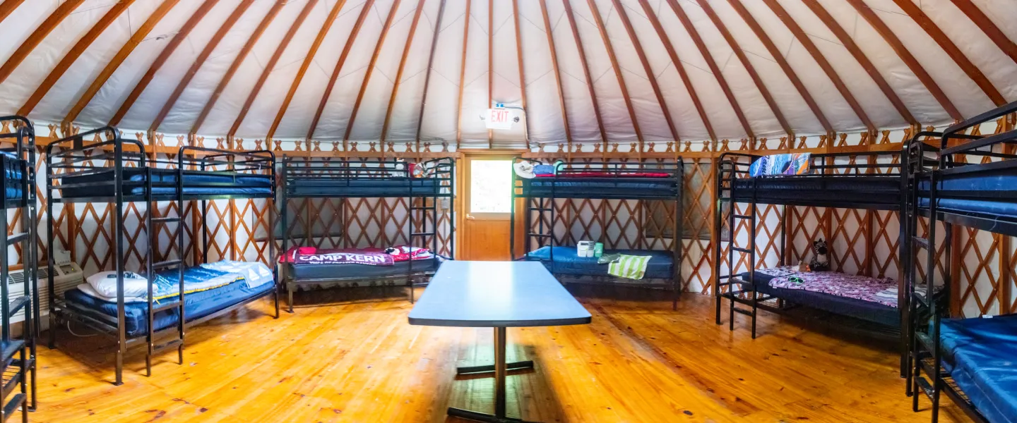 Inside of a yurt at Camp Kern