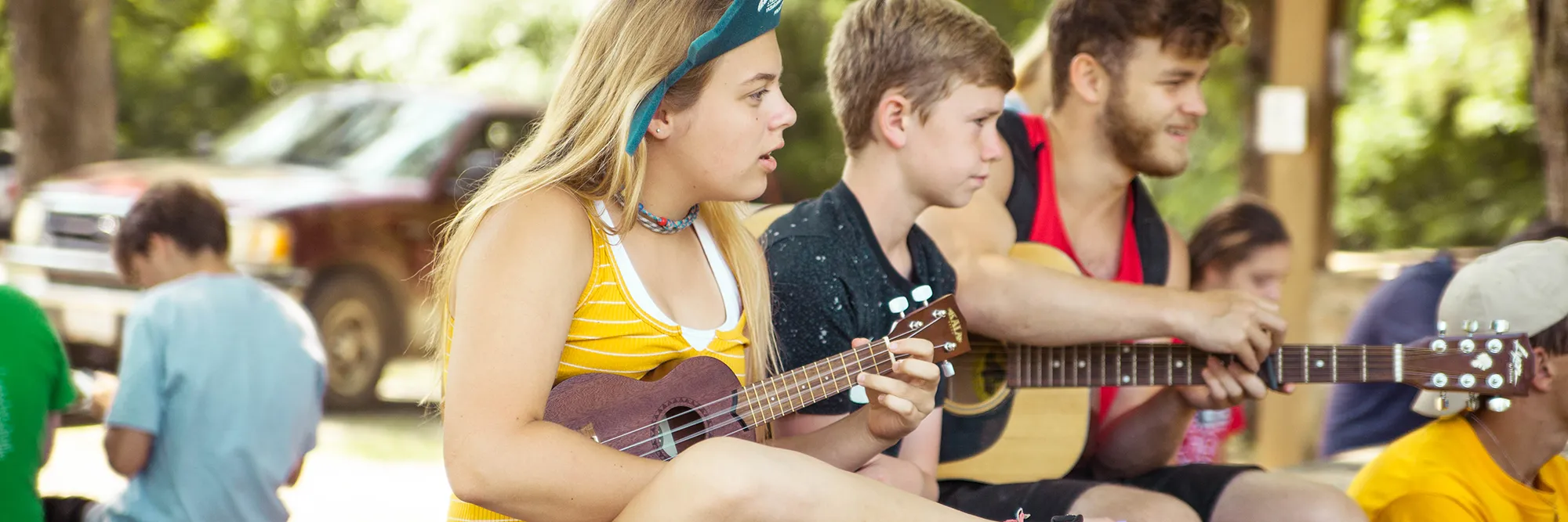 Playing music at camp